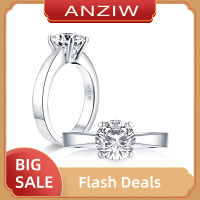 ANZIW 925 Sterling Silver Classic 1.25ct Round Cut Engagement Ring Simulated Diamond Solitaire Ring Wedding Bands Jewelry