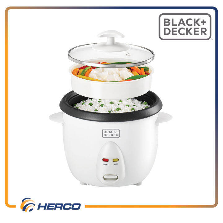 BLACK+DECKER™ 1L NonStick Rice Cooker W/ Glass Lid (White) Lazada PH