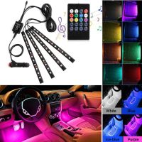 Car LED Strip Light 4pcs 36 LED DC 12V Multicolor Music Car Interior Light LED Under Dash Lighting Kit with Remote Car Charger