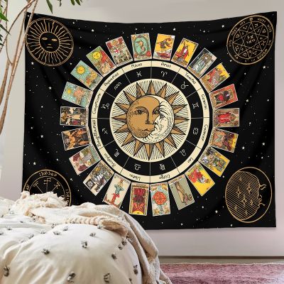 Constellation Tarot Card Tapestry Wall Hanging Wheel of the Zodiac Astrology Chart Sun and Moon Tarot Wall Decor Decoration Home