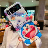 เคสซิลิโคนสำหรับ Samsung Galaxy Z Flip 4 Z Flip 3สีฟ้า Ray สไตล์ใหม่ทำจาก3D สเตอริโอน่ารักลายโดราเอมอนเคสป้องกันแฟชั่นป้องกันการตกเคสโทรศัพท์พับได้ Samsung