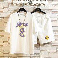 efsefgf CUZ81VG V SHOP Summer five-quarter sleeve t-shirt suit mens trendy loose plus-size sports student five-point shorts Lakers Kobe No. 24
