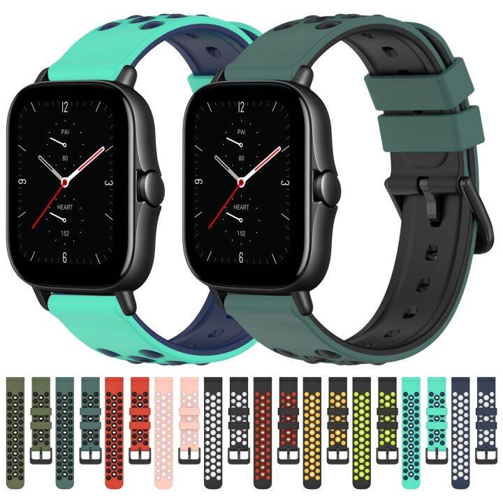 สำหรับ-amazfit-gts-2e-สายนาฬิกาข้อมือซิลิโคนสองสี20มม-สีเขียวมะกอก-สีดำ-ขายเอง