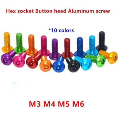 10pcs ISO7380 Allen socket Screw M3 M4 M5 M6 Colourful Aluminum Alloy Hex Hexagon Socket Round Button Head Machine Screw Bolts Nails Screws Fasteners
