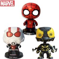 Marvel Spiderman Q Version Big Head Model Anime Figure Ant Man PVC Doll Car Ornaments Collection Kawaii Childrens Toys Gifts
