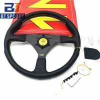 14inch 350mm Steering Wheel For Momo v1 Style Flat Deep Dish Leather JDM Racing Sport With Horn Button With Logo Furniture Protectors Replacement Part