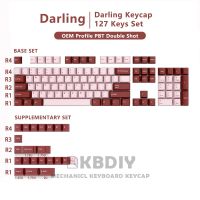 KBDiy GMK Darling Clone Keycap OEM Profile PBT Keycaps Pink Red 127 Key Caps Set for Mechanical Gaming Keyboard MX Switch Custom