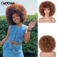 Afro Kinky Curly Wigs With Bangs For Black Women Short Synthetic Wigs Omber Brown Blonde Glueless Cosplay Wig High Temperature