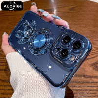 AUOVIEE 3D นักบินอวกาศเคสโทรศัพท์สำหรับ iPhone 15 14 13 12 11 X XS Max XR 7 8Plus ชุบที่วางที่ตั้งแหวนกันกระแทกแบบใสเคส TPU นิ่ม