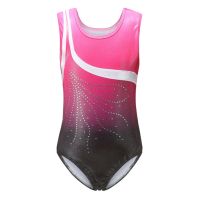 Girls  แขนกุดบัลเล่ต์ยิมนาสติก Leotard แฟชั่น Gradient Slimming Rhinestone Sparkly บอดี้สูท Dancewear