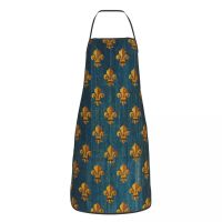 Unisex Gold Fleur De Lys Kitchen Chef Cooking Baking Apron Women Men Lily Flower Fleur-de-Lis Tablier Cuisine for Gardening