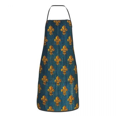 Unisex Gold Fleur De Lys Kitchen Chef Cooking Baking Apron Women Men Lily Flower Fleur-de-Lis Tablier Cuisine for Gardening