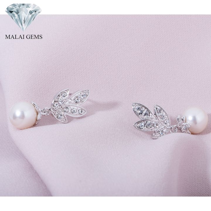 malai-gems-ต่างหูมุก-เงินแท้-silver-925-เพชรสวิส-cz-เคลือบทองคำขาว-รุ่น31000888-แถมกล่อง-ต่างหูเพชร-ต่างหูเงินแท้