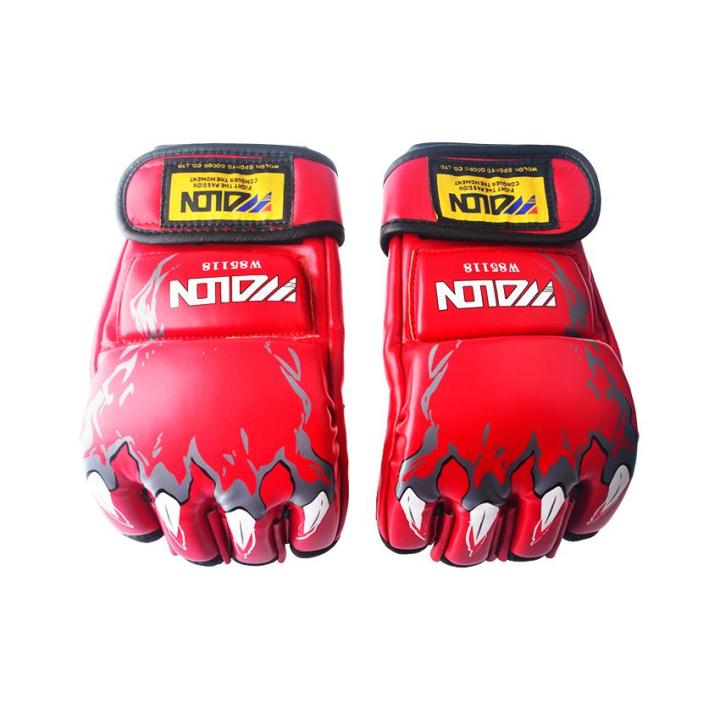 นวมชกมวย-นวมซ้อมมวยแบบตัดปลายนิ้ว-wolon-pu-x2-คู่-นวมต่อยมวย-นวมมวย-boxing-gloves-นวมมวยผู้ใหญ่-อุปกรณ์ต่อยมวย-ของแท้