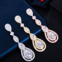 Aaa Cubic Zircon ยาว Water Drop Dangle ต่างหูคริสตัล Rhinestone แฟชั่นผู้หญิงเจ้าสาวงานแต่งงานเครื่องประดับ Gifts