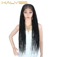 Kalyss 34 Inches Hand Braided Wigs for Black Women Synthetic Lace Front Wig with Baby Hair for Women Cosplay Womens Wig ของขวัญ ของขวัญ