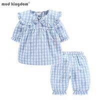 (BEYS baby) Mudkingdom ชุดนอนฤดูร้อนสำหรับสาวลายสก๊อต PJS น่ารัก Jammies ชุดสาวใหญ่ปีเตอร์คอกระทะเด็กวัยหัดเดิน Homewear เด็กชุดนอน