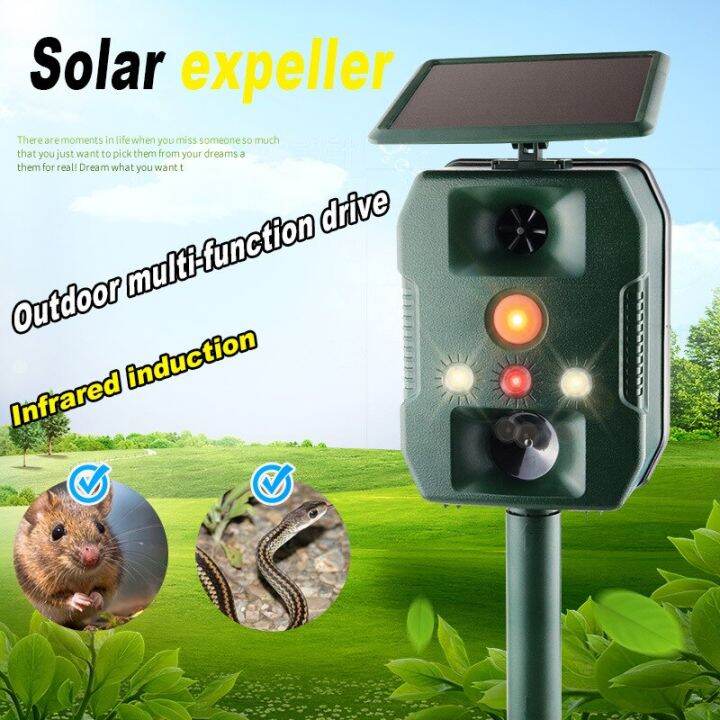 Outdoor Ultrasonic Animal Repeller Solar Powered Motion Sensor Garden