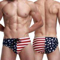 Breathable Men Swim Briefs Trunks Washable Stretchy USA Flags Design Swimming Trunks for Water Activity Swimwear