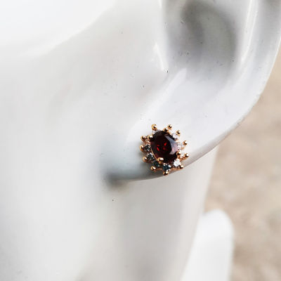 Inspire Jewelry , ต่างหูแป้นพลอยโกเมนล้อมเพชร แซปไฟร์สีม่วง (Violet Sapphire )Earring with gold plated 24K size1x2.5cm.