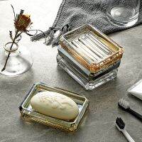 European Glass Soap Dish Simplicity Modern Hotel Desktop Soaps Holder Creative Light Luxury Home Decoration Bathroom Accessories