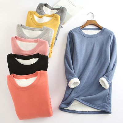 ☸ 2021 Thick Fleece Sweatshirt Warm O-neck Blouse pullover top long sleeve t-shirts