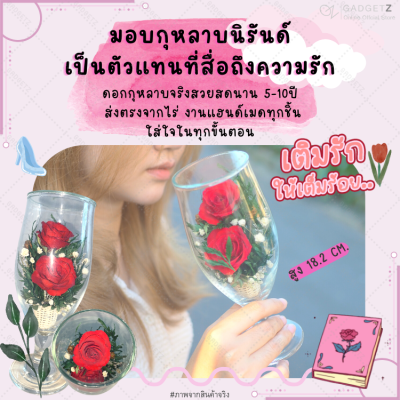 กุหลาบในแก้วไวน์【ทรงแก้วไวน์ กุหลาบ 2 ดอก】งานแฮนด์เมด สีแดง ของขวัญวาเลนไทน์ ดอกกุหลาบ Preserved rose ของขวัญครบรอบ กุหลาบอมตะ