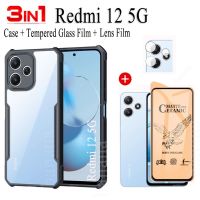 เคสโทรศัพท์กันกระแทกสำหรับ Redmi 12 5G 4G ฝาหลังโปร่งใสนิ่ม TPU อะคริลิคป้องกันการตก Redmi Note 12 4G 12S 12 PRO + ฟิล์มฝ้าเซรามิก + ฟิล์มเลนส์กล้องถ่ายรูป