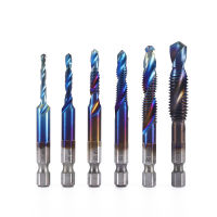 6Pcs long HSS 4241 blue metric Hex M3-M10 Compositecombination screw thread tap taper Drill Bit set tool