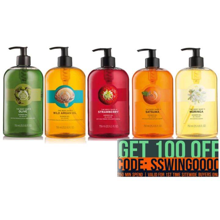 The Body Shop Shower Gels Olive Moringa Satsuma Strawberry British Rose