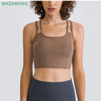 SHINBENE STRAPPY Wireless Workout Gym Longline Bras Women Naked Feel Double Strap Sports Bras Crop Top with Built In Bra XS-XL