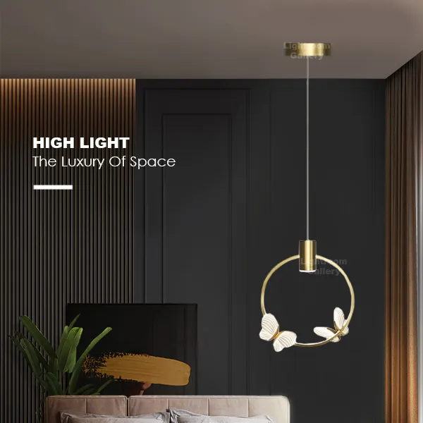 Luxury Golden Butterfly With Ring LED Pendant Light / Bedroom Living ...