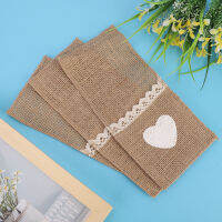 10 ชิ้น Jute ลูกไม้ผู้ถือช้อนส้อม Burlap มีดส้อมกระเป๋าสำหรับงานแต่งงาน Christmas Party Decor