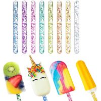 ﹍☞ 10Pcs Homemade Popsicle Stick Acrylic Ice Cream Sequin Sticks Reusable Food Grade Protective Film For DIY Kitchen Model Stick