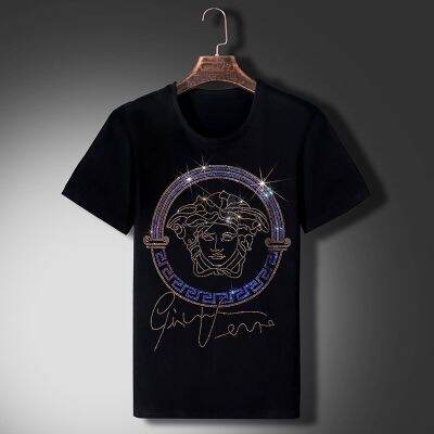 Versace้เสื้อยืดผู้ชายแขนสั้นแบรนด์อินเทรนด์สไตล์ยุโรป,เสื้อผ้าไหมน้ำแข็งขนาดพิเศษ