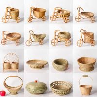 Handmade Bamboo Hand Basket Fruit Snack Dried Fruit Tray Storage Flower Basket