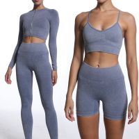 Yoga Sets Gym Women Sport Bra Clothing Long Sleeve Top High Waist Leggings Sports Suit Workout Wear Fitness Suits Sportswear