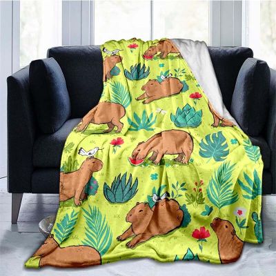（in stock）Cute cartoon Capybara blanket Coral wool plush wildlife decoration South American warm blanket Office home blanket（Can send pictures for customization）