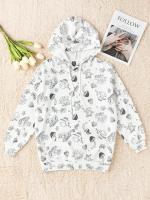 Yuisle Womens Casual Ladies Comfort Plus Size Sweatshirt Plus Mushroom Print Kangaroo Pocket Drawstring Hoodie Leisure Perfect Comfortable Eye-catching (Color : Black and White, Size : X-Large)