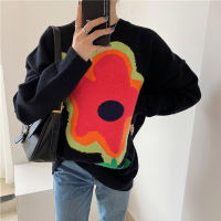 Women Knitted Sweater Flower Oversized Pullovers Winter O-Neck Long Sweaters Streetwear Outerwear  Y2K Female Pullovers