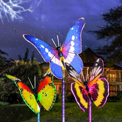 LED Solar Potted Light Waterproof 3pcs Decorative Pathway Landscape Lights Corrosion Resistant Butterfly Durable for Home Garden Power Points  Switche