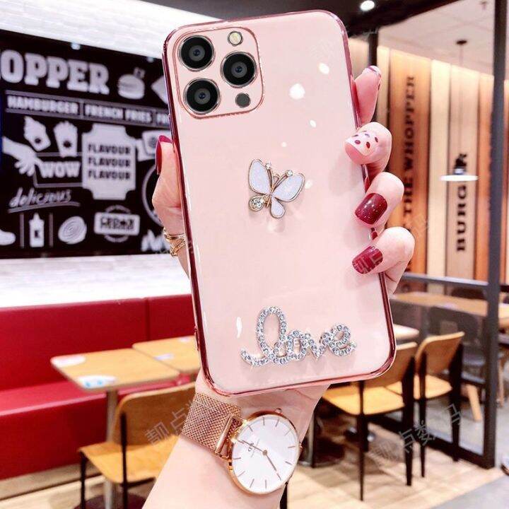 เคสโทรศัพท์สําหรับ-iphone-14-13-12-มือถือแบบนิ่ม-กันกระแทก-ลายผีเสื้อ-แวววาว-หรูหรา