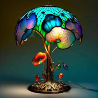 Creative Stained Plant Series Table Lamps Resin Colorful Bedroom Bedside Flower Mushroom R Table Night Lamp Atmosphere Light