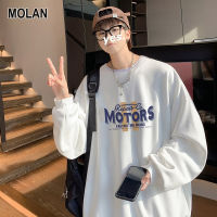 MOLAN เสื้อสเวตเตอร์แขนยาวสวมหัวผู้ชายเสื้อสเวตเตอร์คอกลมของผู้ชายเสื้อเชิ้ตแขนยาววัยรุ่นแฟชั่นป๊อปเสื้อยืดหลวมนักเรียนหล่อเสื้อกันหนาวแบบสวมหัว