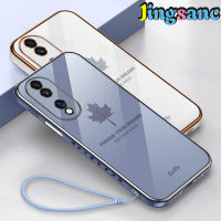 Jingsanc เคสโทรศัพท์สำหรับ Honor 70 5G Maple Leaf ชุบปลอกซิลิโคนอ่อน TPU Electroplating Edge พร้อมเชือกเส้นเล็กกันกระแทกฝาหลัง