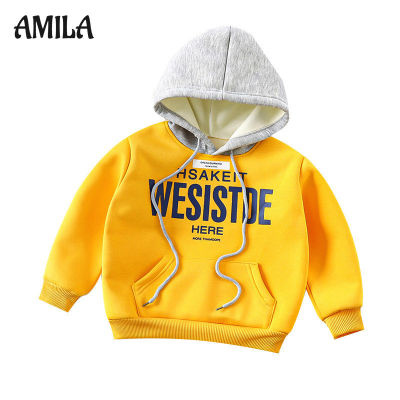 AMILA เสื้อสเวตเตอร์มีฮู้ดผ้าฟลีซสำหรับเด็ก Baby One Velvet Warm Top