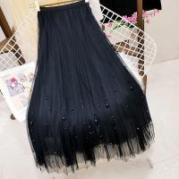 【CC】✜  2023new Womens Beading Mesh Skirt Waist  Luxury Fashion Female Loose Color Pleated Skirts