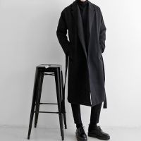 CODAndrew Hearst Cardigans Blends Coat with Belt Overcoat Male Winter Coat New Black Turn-down Collar Long Coat