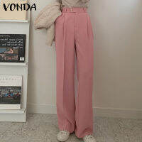 (จัดส่งฟรี)Fancystyle VONDA Casual Double Button Straight Leg Solid Color Trousers