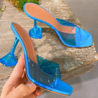 2021 Star style Transparent PVC Crystal Clear Heeled Women Slippers Fashion High heels Female Mules Slides Summer Sandals Shoes